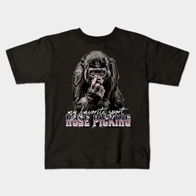 Gorilla Nose Picking Kids T-Shirt by jawiqonata